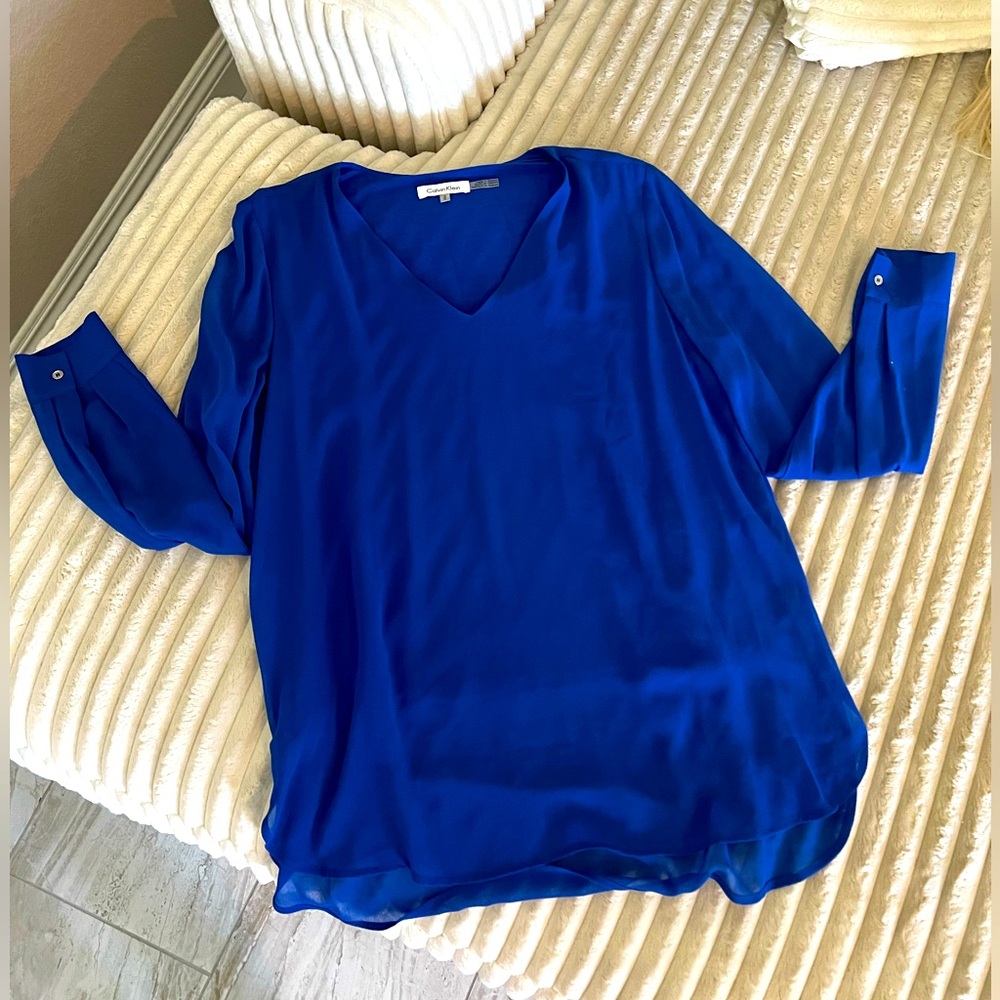 Calvin Klein navy blue long sleeve blouse